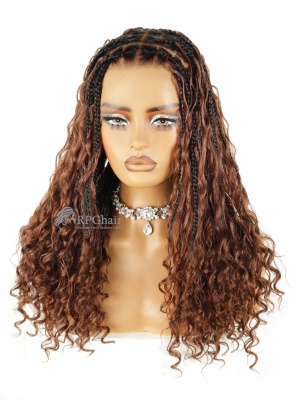 Honey Brown Ombre With Boho Curls Knotless Full HD Lace Wig With Invisible Drawstring [HE07]