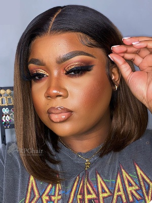 Ombre Yaki Straight BOB Indian Remy Hair Lace Front Wig[LFW25]