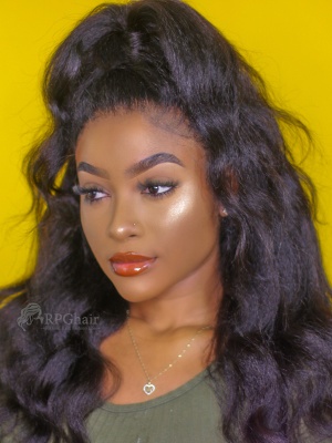 Pre-Plucked 360 Lace Wigs Kinky Straight Indian Remy Hair [LFW30P]