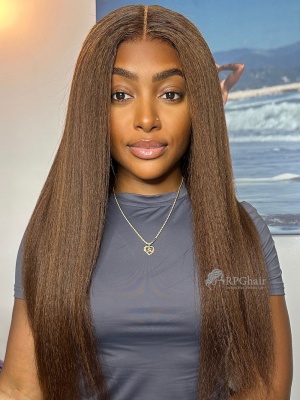 #4 Light Brown 5x5 Glueless HD Lace Wig 150% Density Kinky Straight Hair [LFW71]