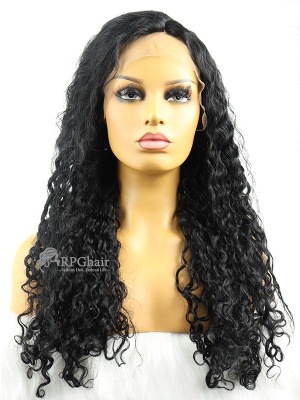 Loose Curly 22Inch 130% density Jet-black Brazilian Virgin Hair Lace Front Wig[CSL37]