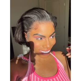 8in Pre Styled Pixie Cut YK BOB With Natural Edges Hairline